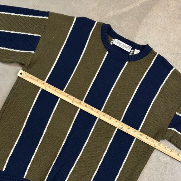 John Ashford VTG 90s Sweater Mens Large Green Blue Vertical Stripe Cotton Heavy - Picture 5 of 8